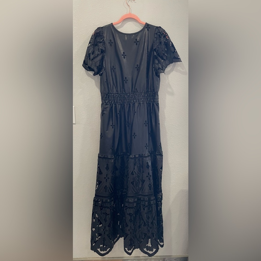 NWT Anthropologie The Somerset Maxi Dress: Faux Leather Embroidered Edition L - Picture 5 of 13